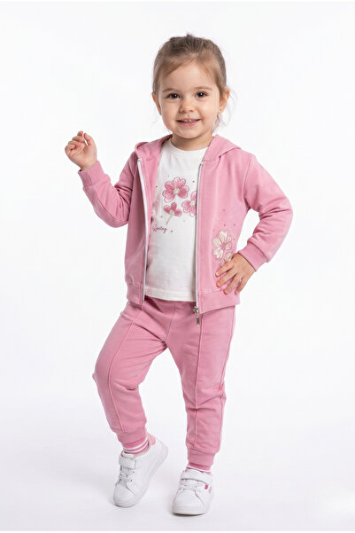 Toontoy Girl's 3-Piece Tracksuit Set Long Sleeve Crew Neck Embroidered T-Shir...
