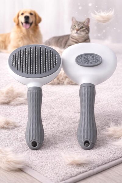 DEYHOME Kedi Köpek Tüy Toplama Tarağı Kendini Temizleyen Düğmeli Pet Fırçası ...