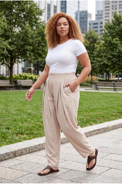 Ebsumu Women's Plus Size Loose Fit Pleated Stone Pants