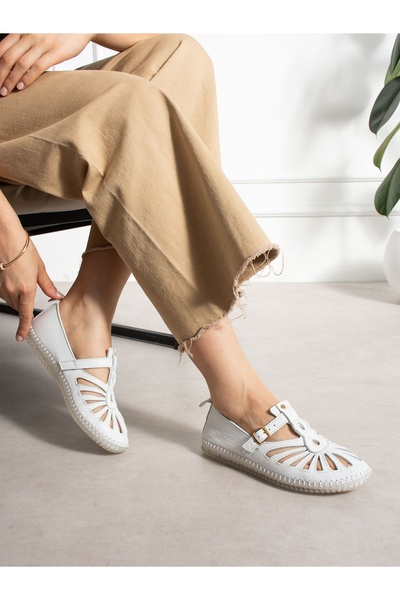 ALEMDAR AYAKKABI Shadow White Genuine Leather Women's Sandals