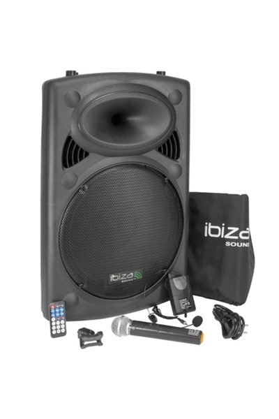 Ibiza Sound Boxă portabilă PA de 15 inch, 800W, Bluetooth, USB/MP3, 2 microfo...