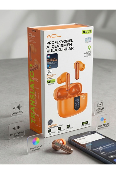 İtarz ACL ACB-74 Smart AI Yapay Zeka Çevirili 56 Dil Destekli Bluetooth Kulak...