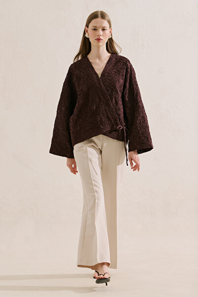 Manuka Premium Embroidered Kimono Brown