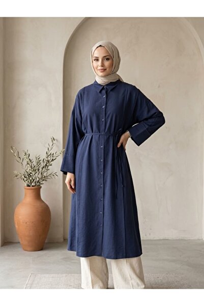 Lunsera Store Front Nevrür Detail Long Tunic-Navy Blue