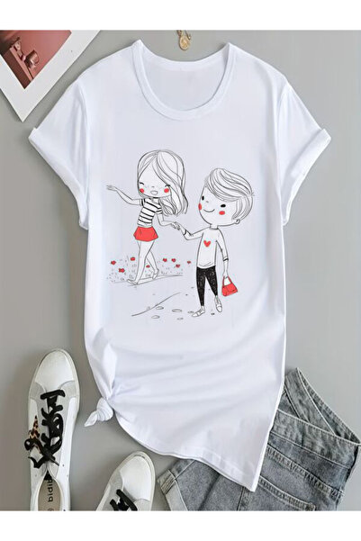 COZYWEAR تي شيرت نسائي لطيف مطبوع عليه صورة زوجين