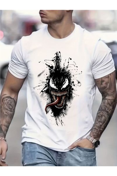 vorena Men's Black Graphic Printed White T-Shirt