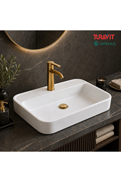 Turavit Loft Dikdörtgen Tezgâh Üstü Batarya Delikli Beyaz Lavabo 40x60 Cm LFT...