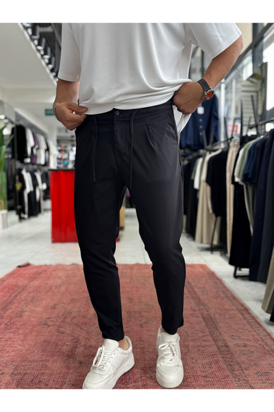 BYBASICMAN Black Pleated Carrot Cut Pants By-5013