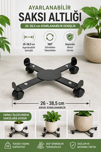 Binbirreyon Adjustable Flower Pot Stand with Wheels Flower Pot Carrier Metal ...