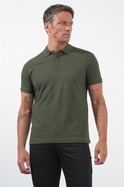 İmza Khaki Polo Collar Pique Short Sleeve Slim Fit 100% Cotton Gift Boxed T-S...