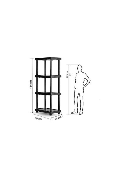 Target Home Ραφιέρα πλαστική Top μαύρο με 4 ράφια 4 χώρους 80x44x184εκ. με πόδια