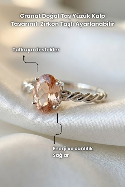 Elifsu Jewelry Garnet Natural Stone Ring Faceted Cut Vintage Design Adjustable