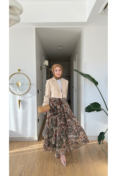 MİREL STORE New Season Ekin Chiffon Tulle Skirt with Lining (Belt with Gift)