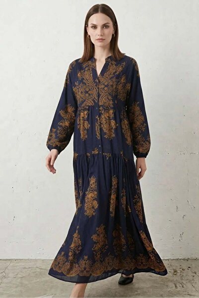 ALFA AKSESUAR 03 Women's Shirt Collar, Gathered Waist, Authentic Patterned Vi...