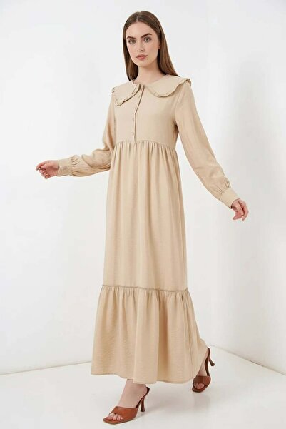 Generic Brand Women's Bebe Collar Viscose Beige Hijab Dress