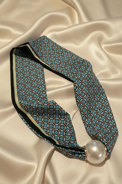 BHR AKSESUAR Women's Patterned Scarf Necklace with Pearls and Magnets, Stylis...