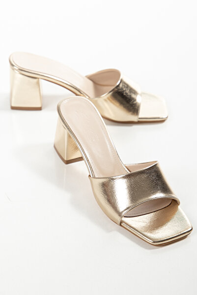 derim shoes نعال نسائية ذات كعب قصير باللون الذهبي، نعال أنيقة للمناسبات اليو...