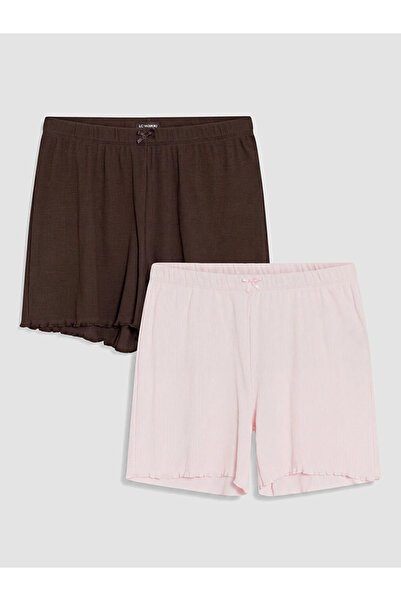 LC Waikiki Brown Elastic Waist Women's Shorts Pajama Bottoms 2-Piece