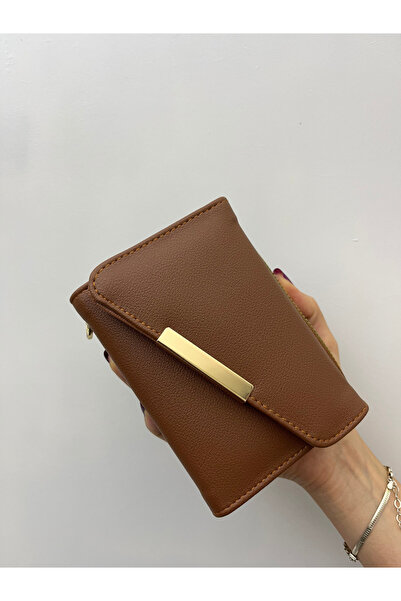 shiny ever Cross-Covered Tan Leather Women's Wallet with Gold Detail