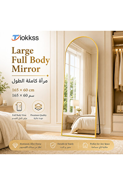 Tiokkss Gold Arched Full Length Mirror 165×60 cm, Large Floor Mirror with Sli...