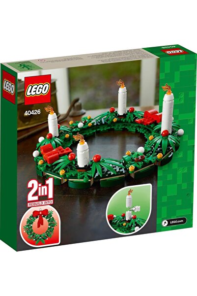LEGO إكليل عيد الميلاد الأيقوني 2 في 1 مع فيونكة حمراء كبيرة وديكور أفينت 40426
