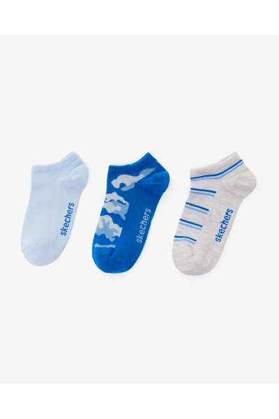 SKECHERS 3'Lü Paket Funny Feet Bilekli Çorap Büyük Erkek Çocuk Kamuflaj-Mavi-...