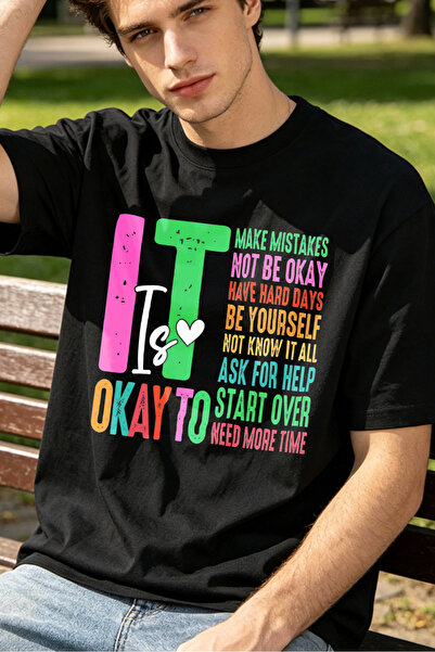 Fleck Casual Style T Shirts For Men Colorful Inspirational Quote It Is Okay T...