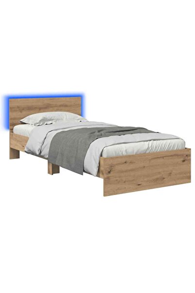 vidaxl Cadru de pat cu LED Stejar artizanal 80 x 200 cm Lemn prelucrat