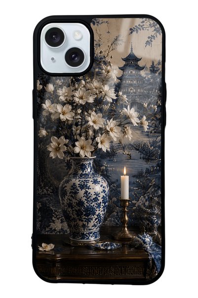 Spoyi iPhone 15 Plus Blue Pagoda Elegance Design Glossy Phone Case