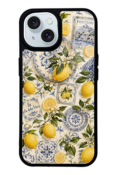 Spoyi iPhone 15 Positano Lemon Tasarımlı Glossy Telefon Kılıfı