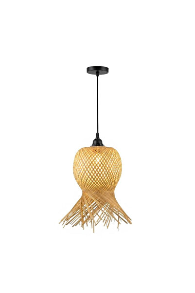 ACCEPT Rustic Style Bamboo Pendant Light with E27 Base and 28cm Diameter - Mo...