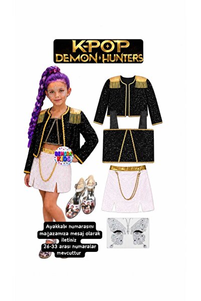 bemora kids kpop huntrix rumi iblis avcıları kostüm etek ceket büstiyer bluz ...