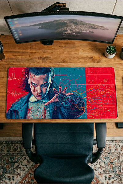 Halura Eleven Stranger Things 30x70 Desenli Dijital Baskılı Oyuncu Mousepad X...