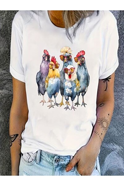 COZYWEAR Colorful Chicken Pattern Oversize T-Shirt