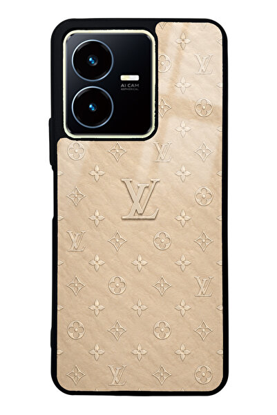 Spoyi Vivo Y22s Bej Gold LV Tasarımlı Glossy Telefon Kılıfı