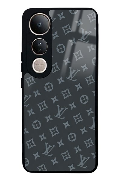 Spoyi غطاء هاتف لامع بتصميم LV باللون الرمادي لهاتف Vivo V50 Lite