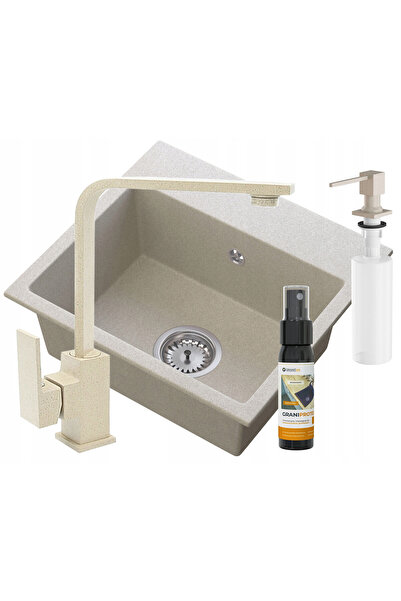 Granitan Set Chiuveta Granit Mini 45, bej, Baterie NOOK, Sifon, Dozator, Impr...