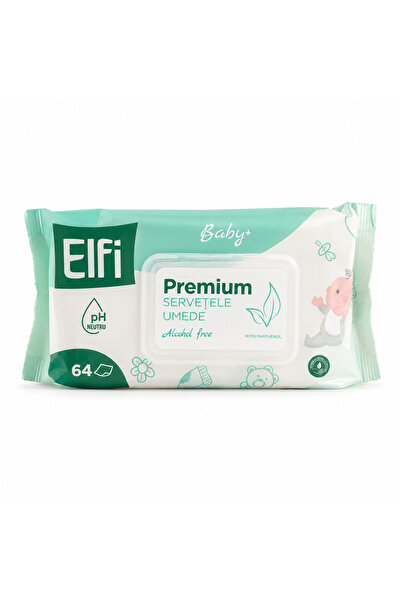 Elfi Servetele umede Baby Premium, pentru ingrijirea bebelusilor, 64 bucati