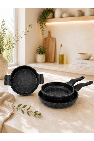 LAVONNI Harmony Trio 3 Piece Cast Granite Set 18 cm Pan 20 cm and 24 cm Fryin...