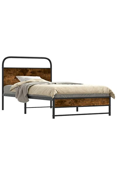 vidaxl Cadru de pat fără saltea 90x190cm Stejar fumuriu lemn prelucrat