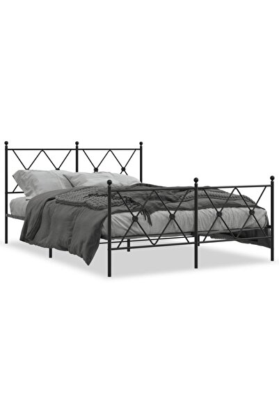 vidaxl Cadru pat metalic cu tăblie de cap/picioare, negru, 140x190 cm