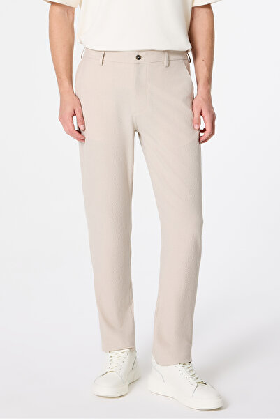 Tween Relaxed Fit (Pilesiz) Bej Armürlü Kumaş Pantolon