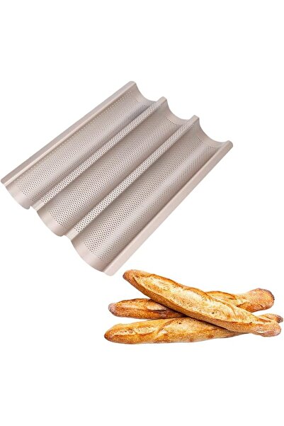 The Bros Baguette Pans for Baking, Carbon Steel 3 Loaf Nonstick Baguette Baki...