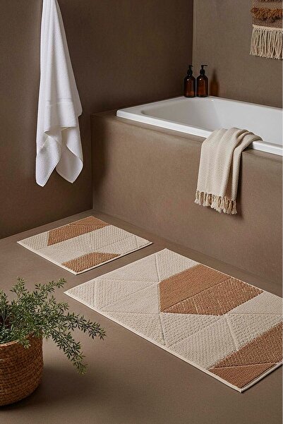 Rivaİstanbul Terra Geometric 2-Piece Bathroom & Toilet Mat Set