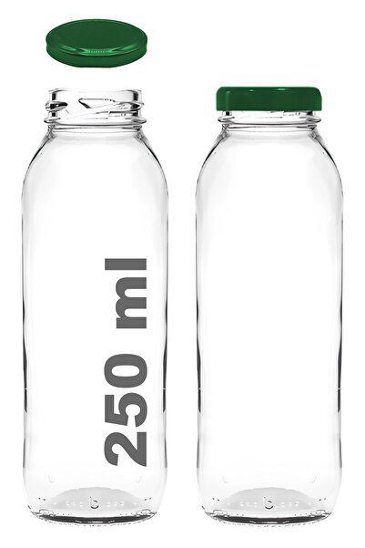 Afracam 250 ml Şeffaf Hale Cam Şişe, Yeşil Metal Kapak Meyve Suyu Şişesi, 250...