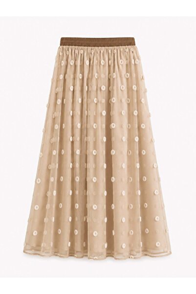 elif teke Lined Polka Dot Decorated Skirt Beige