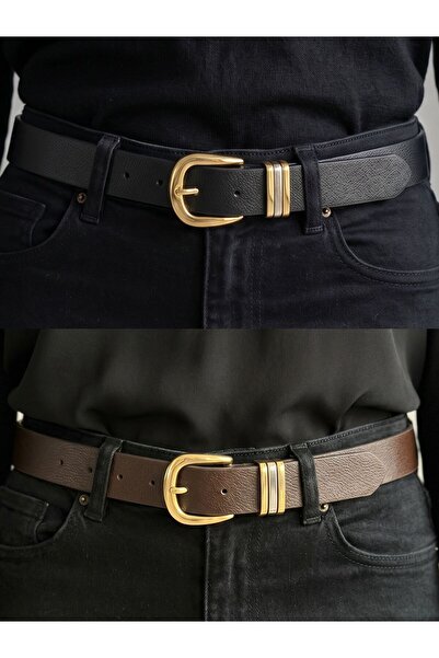 Kemerix 100% Genuine Leather Set of 2 Women's Belts with Buckle 2.8 cm Jean B...