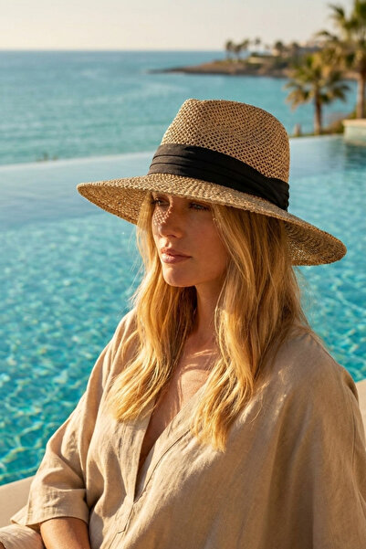 LAGRANZE Unisex Straw Hat with Natural Seaweed Fiber Wide Ribbon