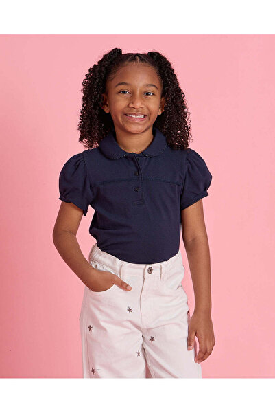REDTAG Girls Navy Polo Pique T-shirt
