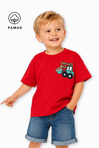 difa kids Tricou pentru băieți, cu mânecă scurtă, cu imprimeu tractor, de vară